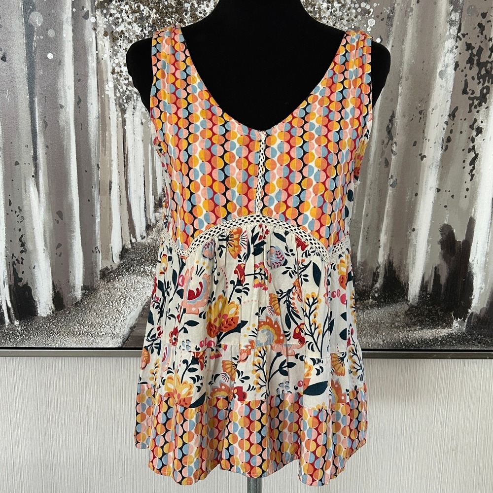 ANGIE Women's Boho Sleeveless Lightweight V-Neck Multicolor Blouse - Size M